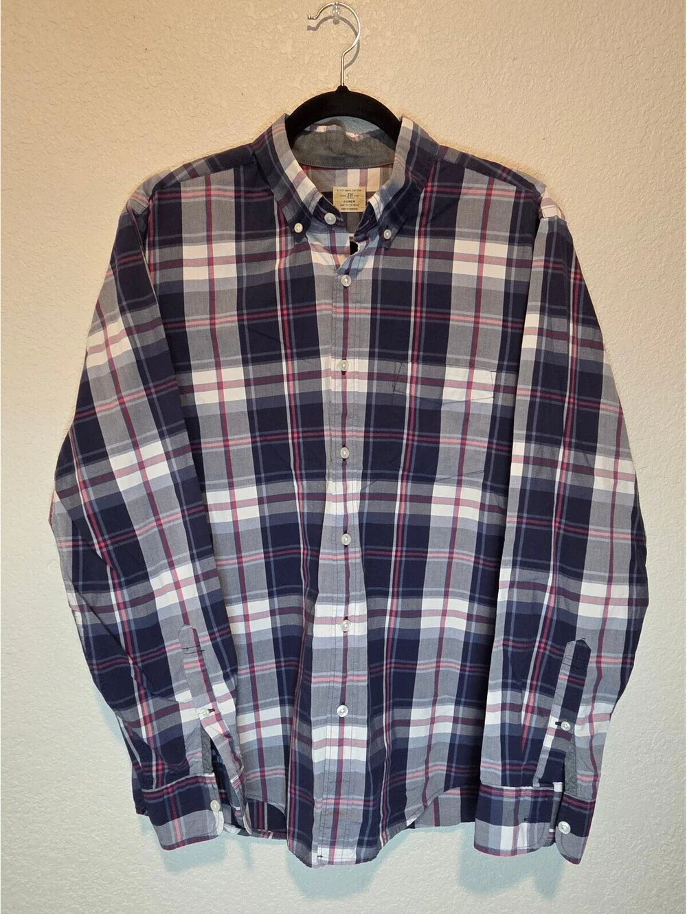 J.Crew Men's Blue and White Plaid Button-Down Shirt Size M